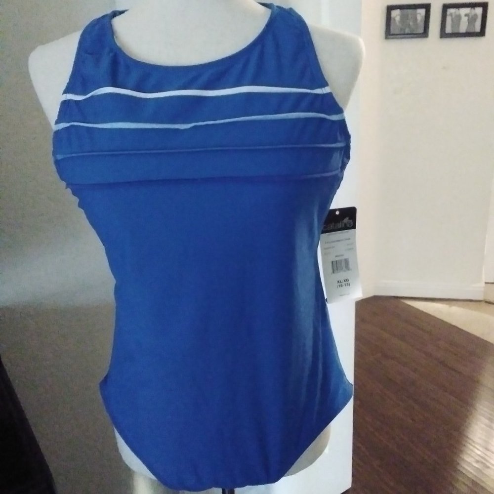 Catalina Blue Swim Suit One Piece High Neck Size XL16-18